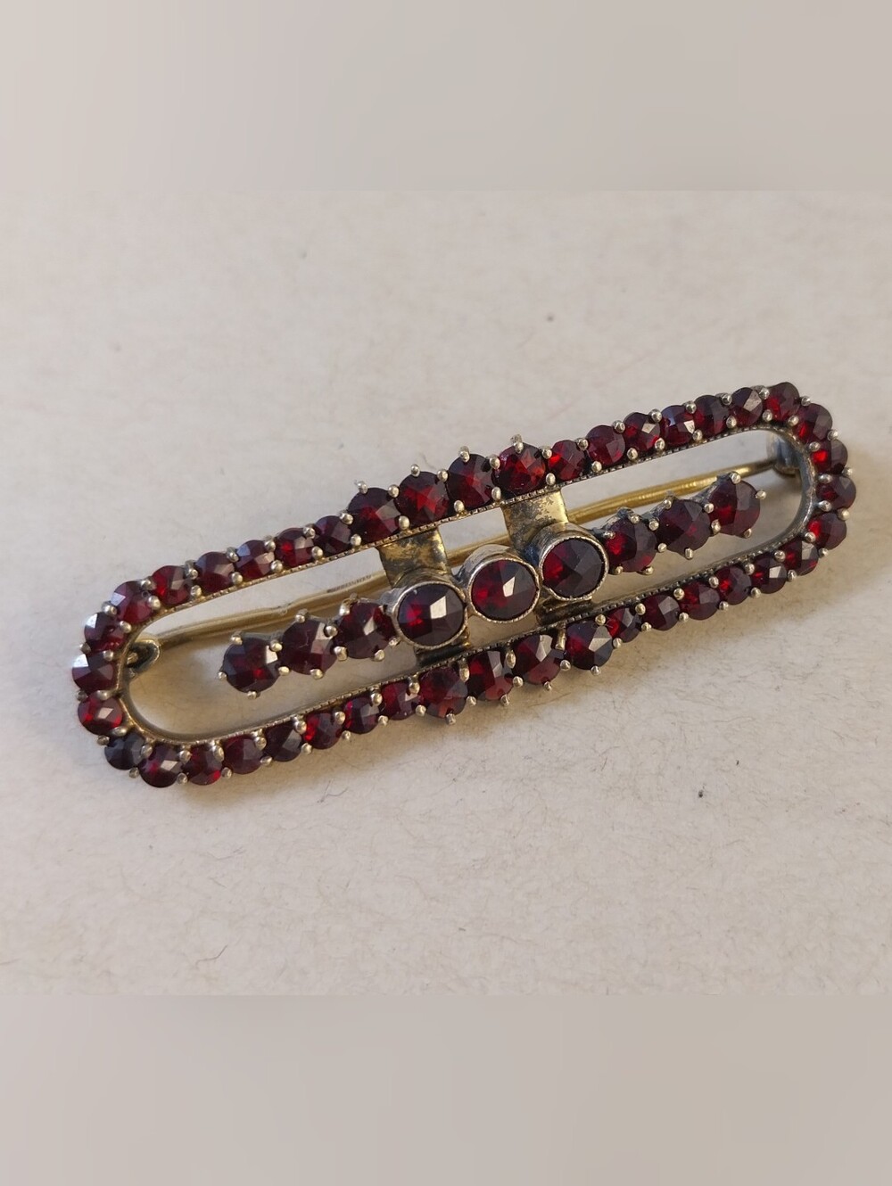 Vintage Garnet-Red Rhinestone Bar Brooch by Vintage